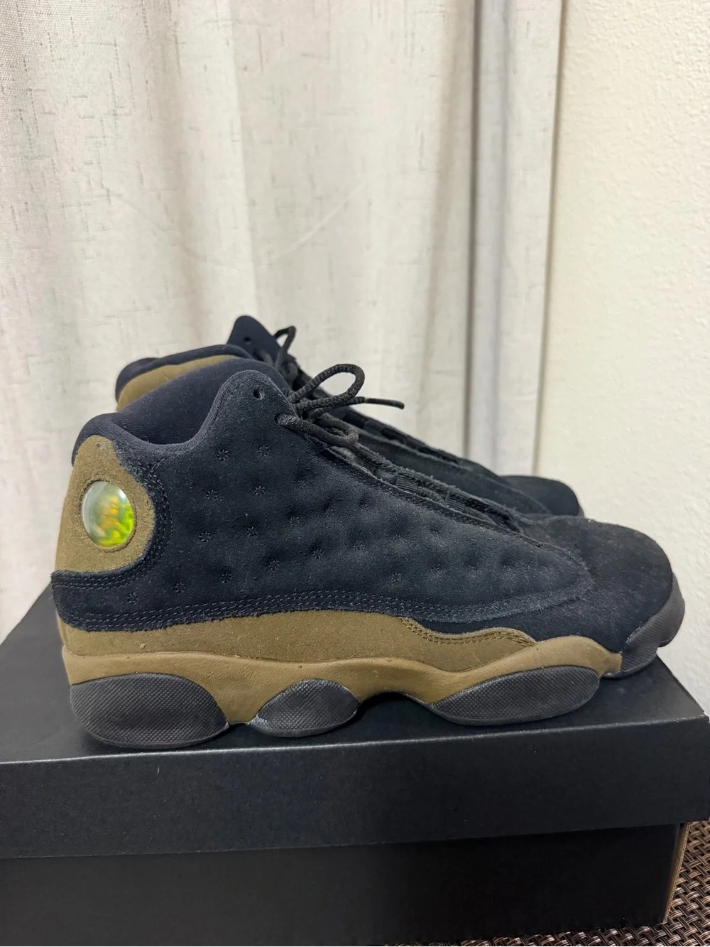 Nike Air Jordan 13 Retro Olive Canvas Black Red GS Size 7Y Sneakers No Box